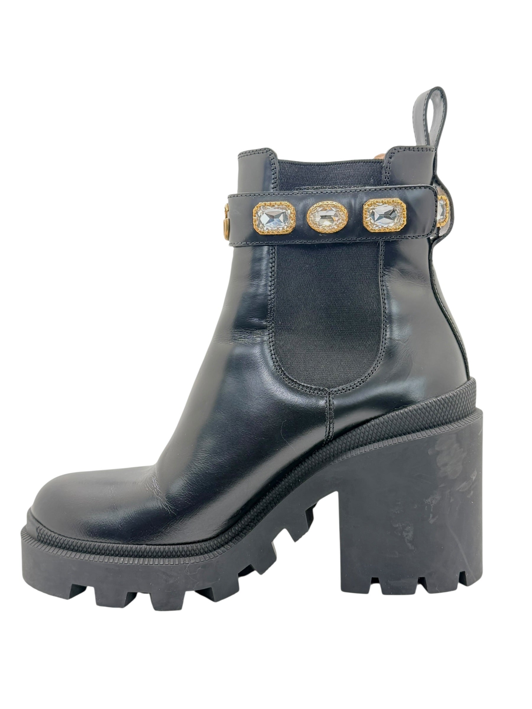 Gucci Crystal GG Embellished Chelsea Boots Black Leather EU 37