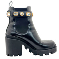 Gucci Crystal GG Embellished Chelsea Boots Black Leather EU 37