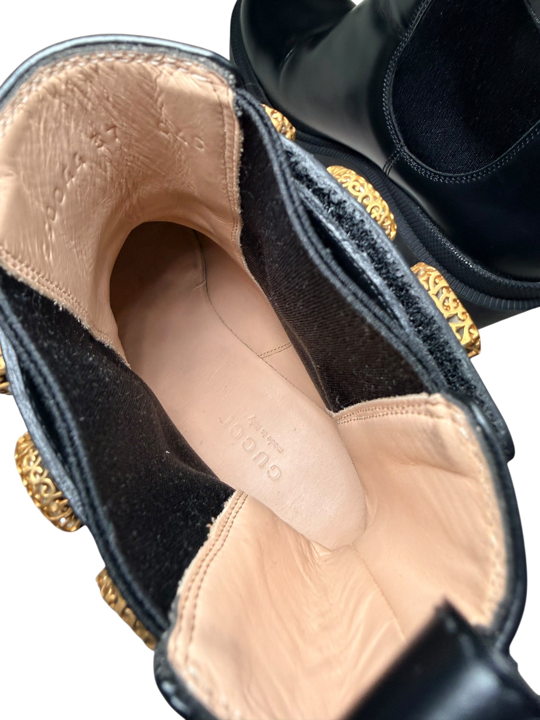 Gucci Crystal GG Embellished Chelsea Boots Black Leather EU 37