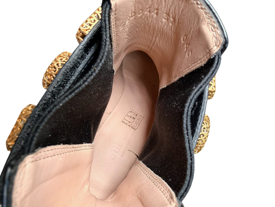 Gucci Crystal GG Embellished Chelsea Boots Black Leather EU 37