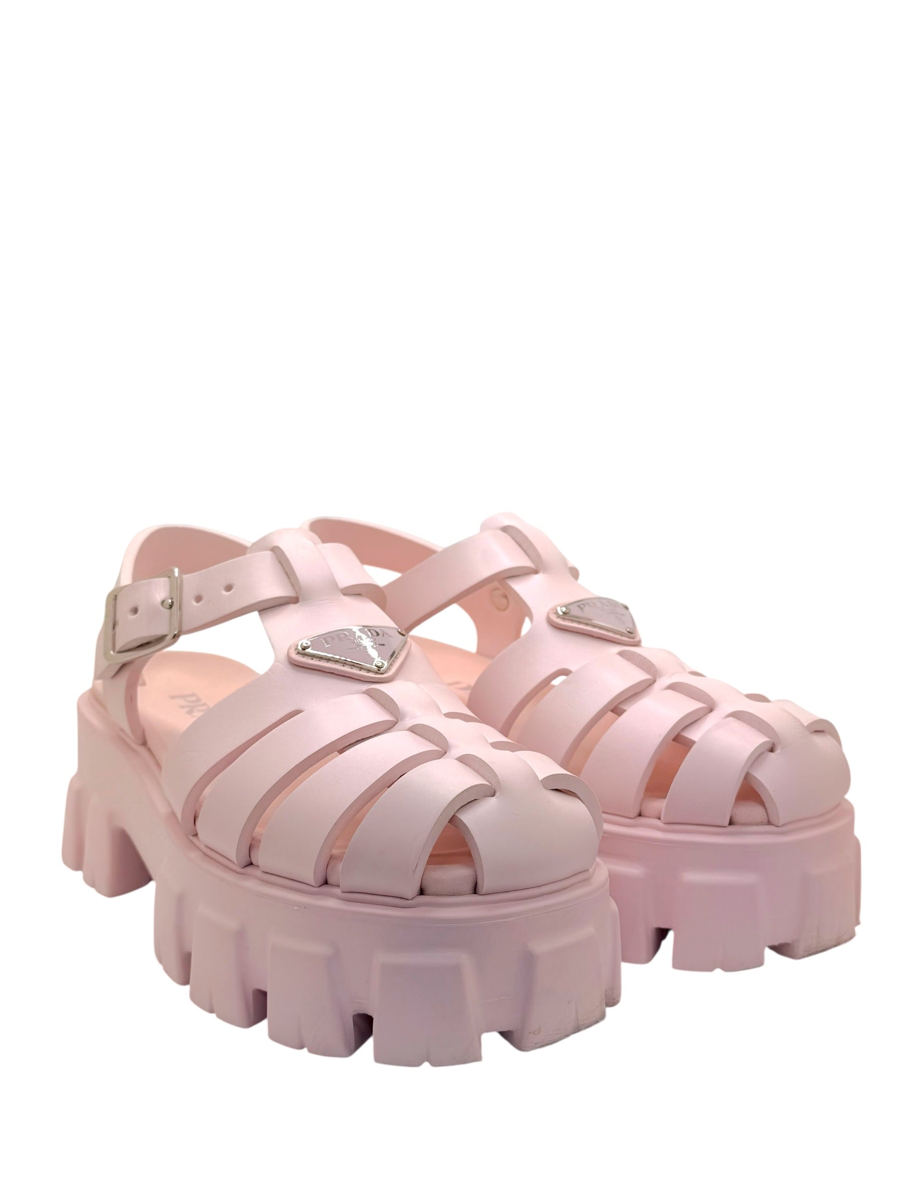 Prada Monolith Pink Rubber Cage Platform Sandals IT 37
