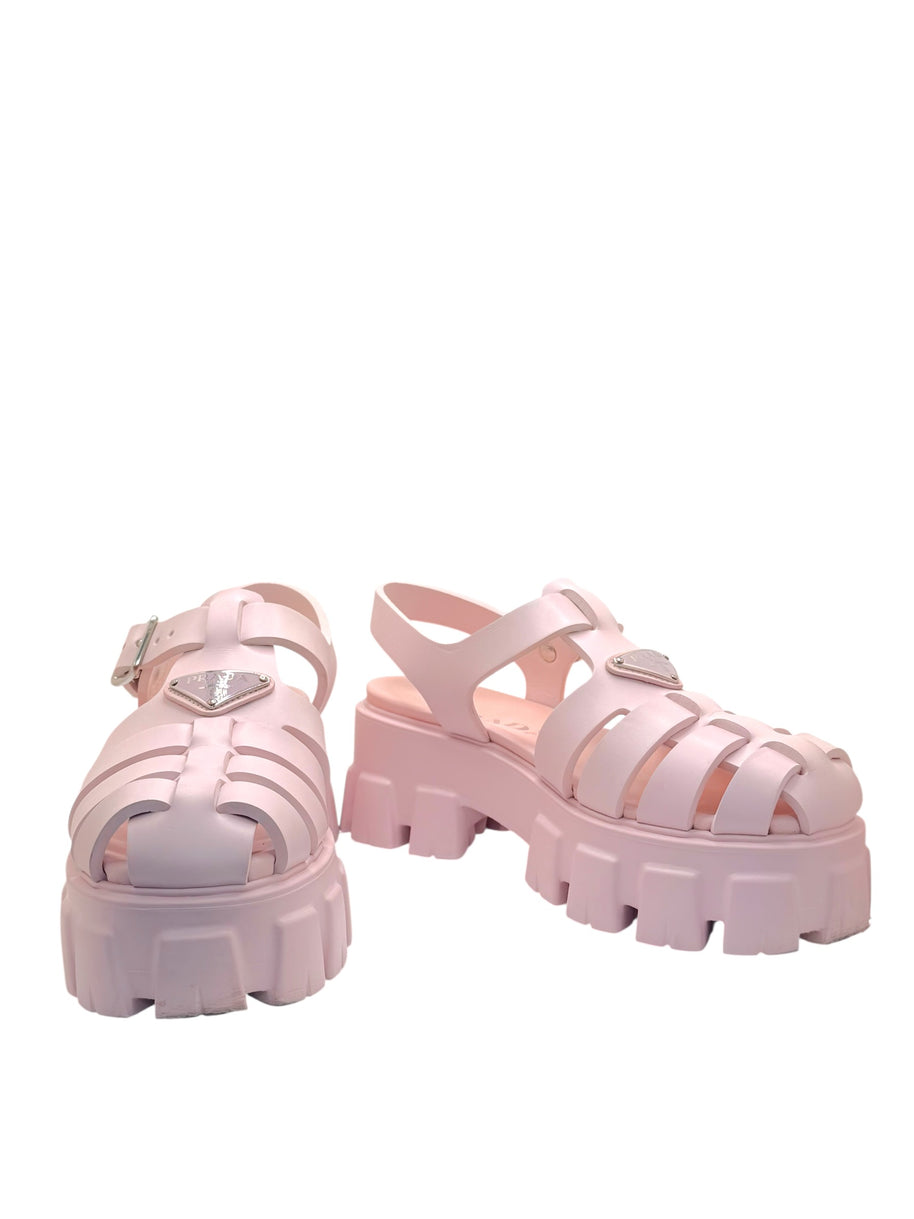 Prada Monolith Pink Rubber Cage Platform Sandals IT 37