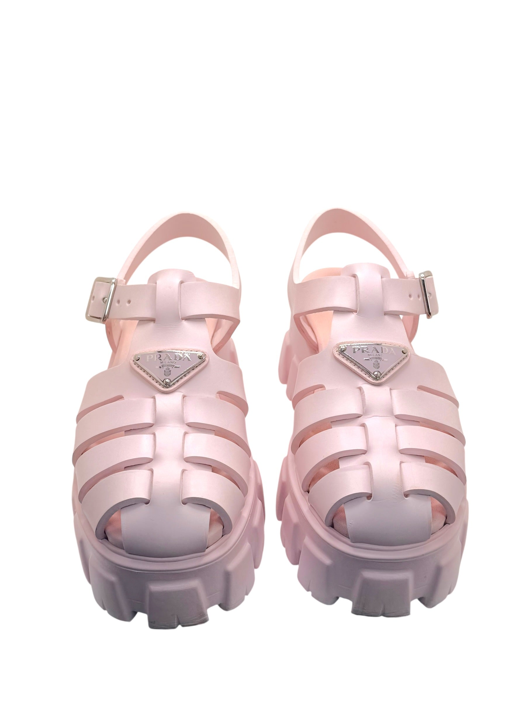 Prada Monolith Pink Rubber Cage Platform Sandals IT 37