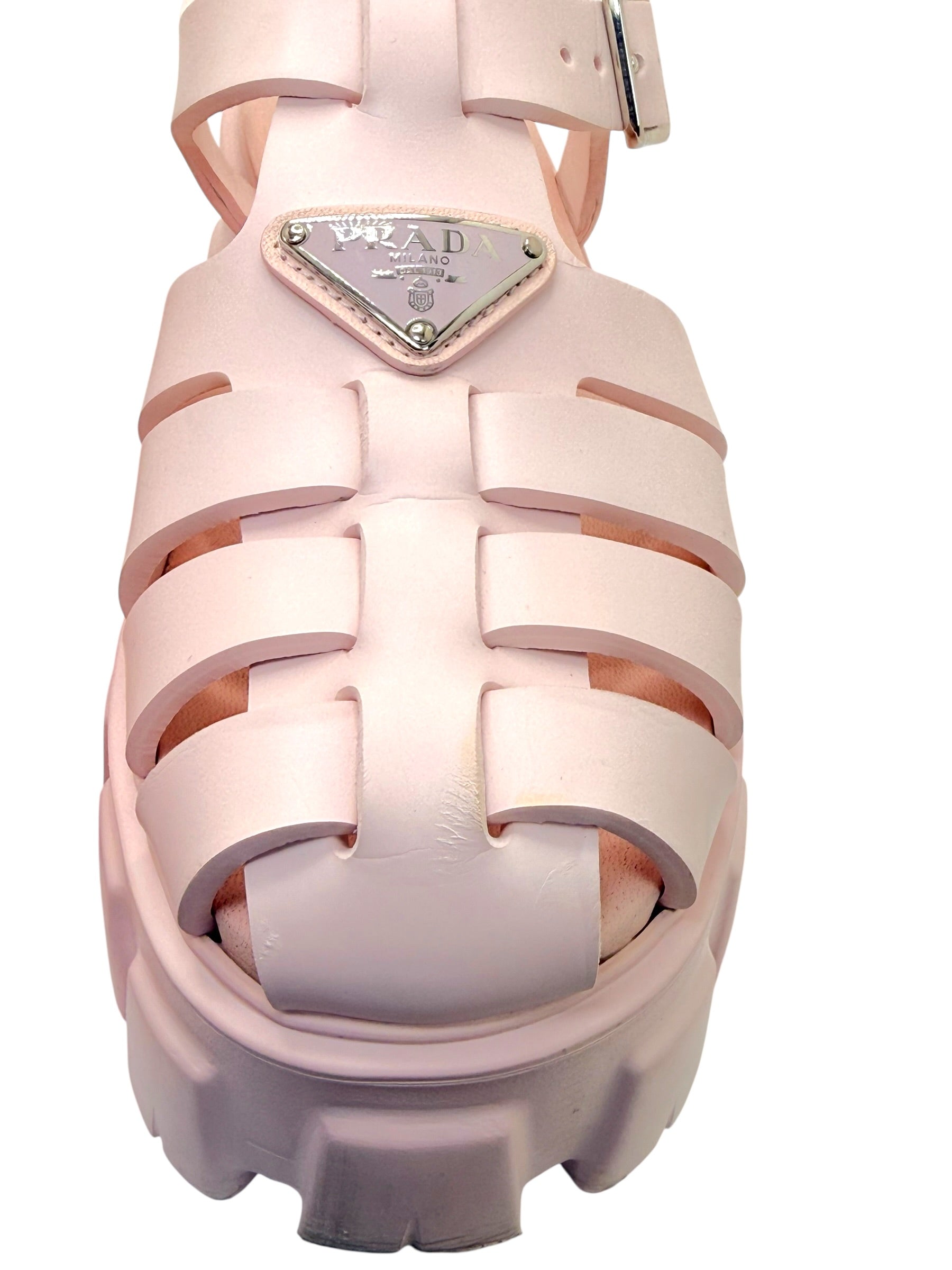 Prada Monolith Pink Rubber Cage Platform Sandals IT 37