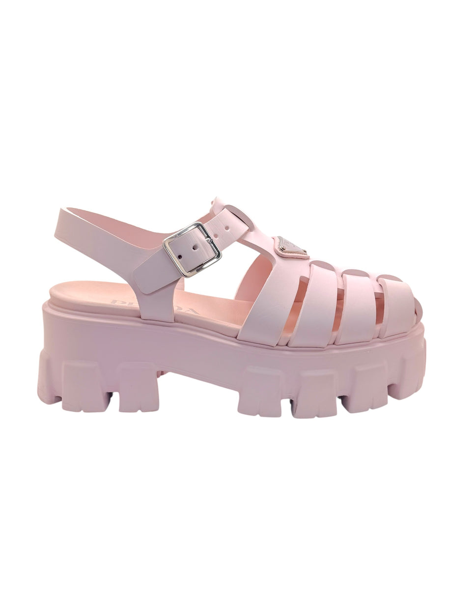 Prada Monolith Pink Rubber Cage Platform Sandals IT 37