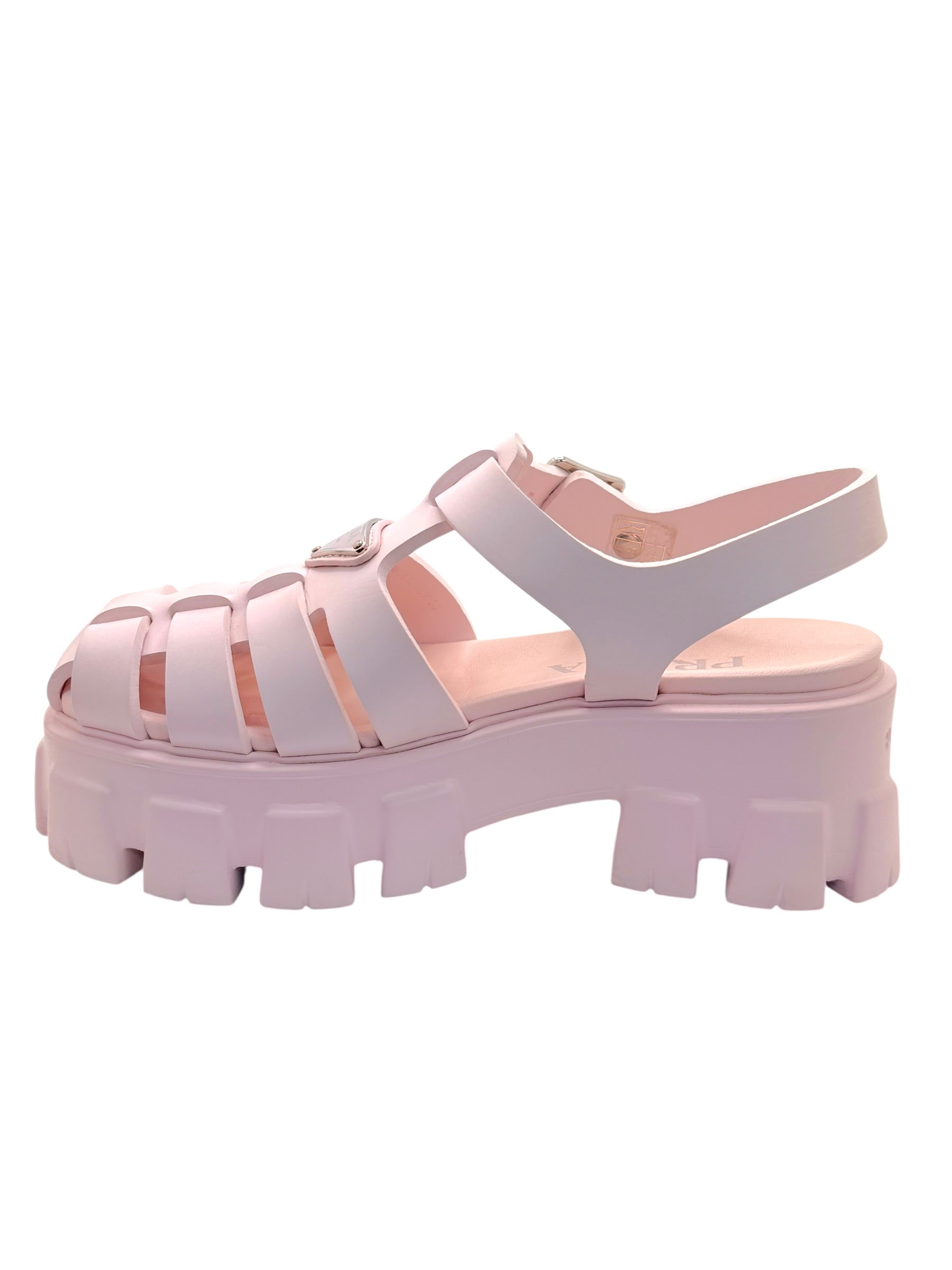 Prada Monolith Pink Rubber Cage Platform Sandals IT 37