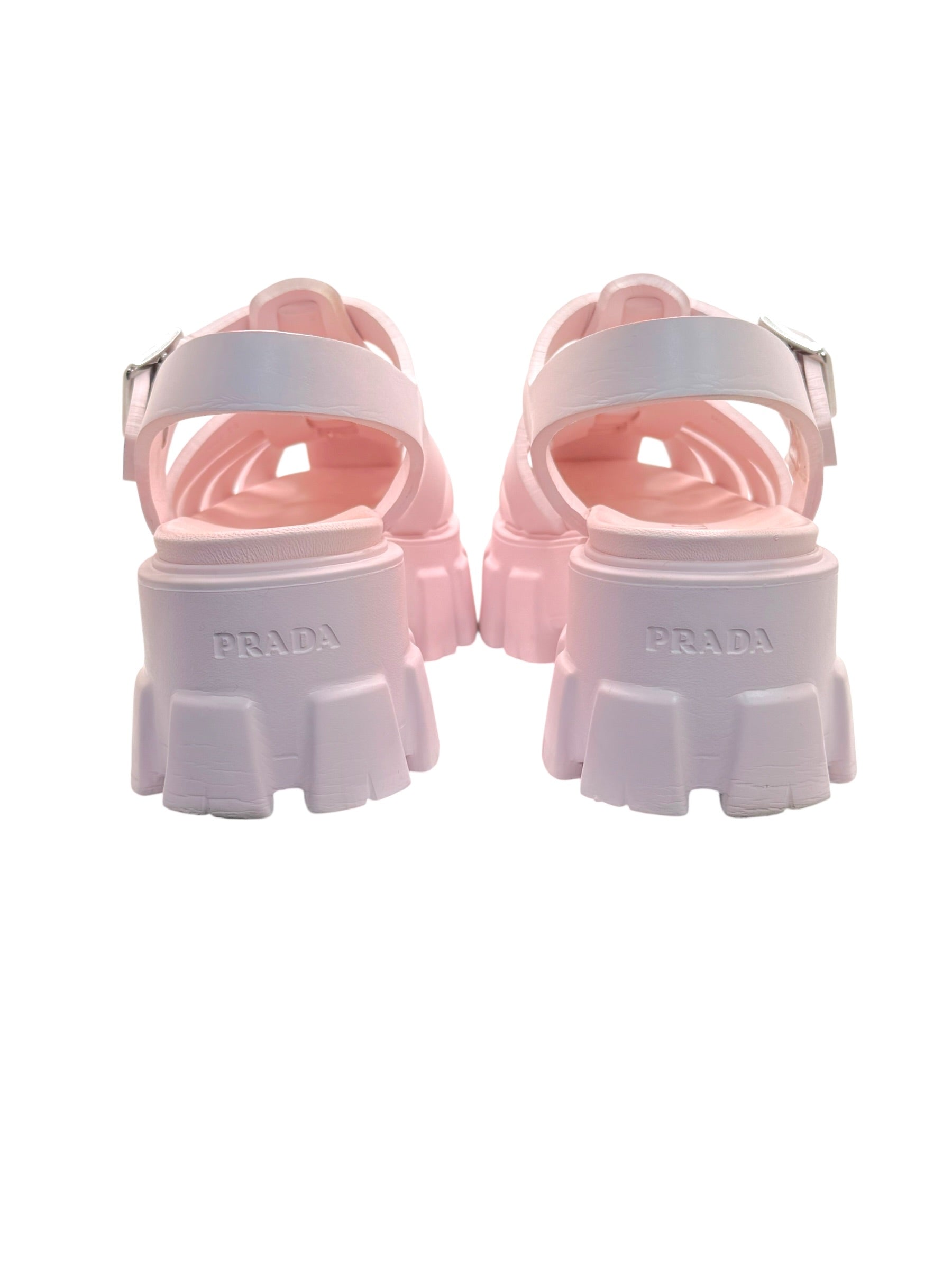 Prada Monolith Pink Rubber Cage Platform Sandals IT 37