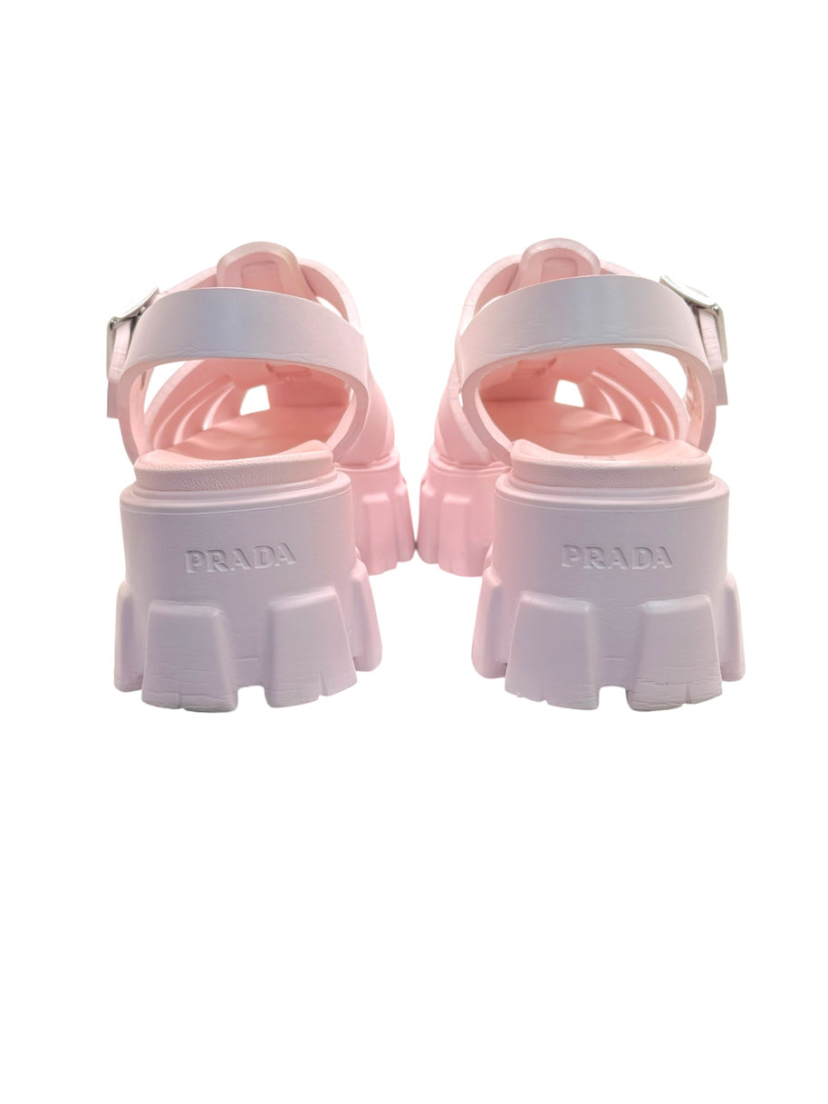 Prada Monolith Pink Rubber Cage Platform Sandals IT 37