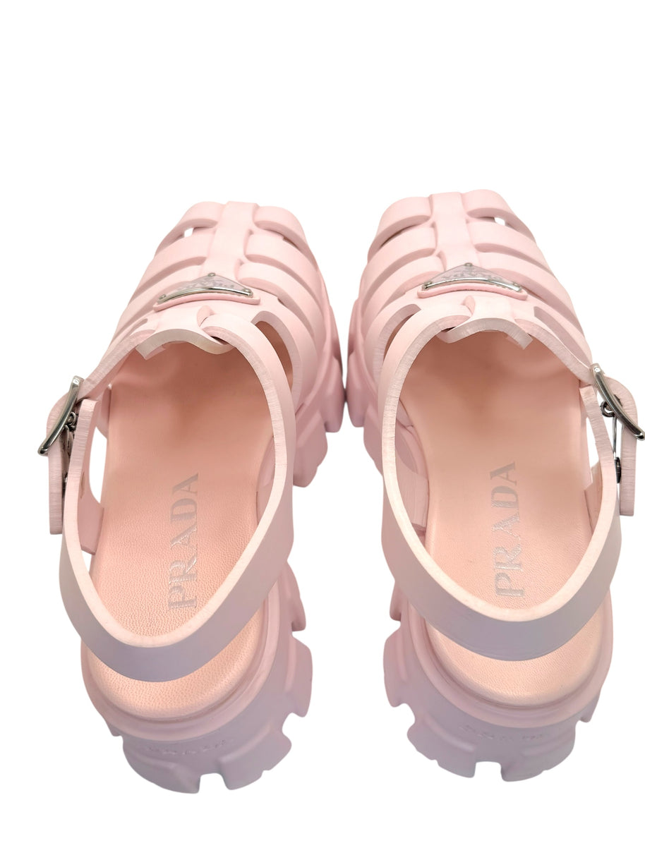 Prada Monolith Pink Rubber Cage Platform Sandals IT 37