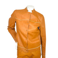 Miu Miu Cognac Leather Jacket and Pants Set IT44 Y2K Italy