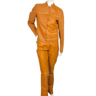 Miu Miu Cognac Leather Jacket and Pants Set IT44 Y2K Italy