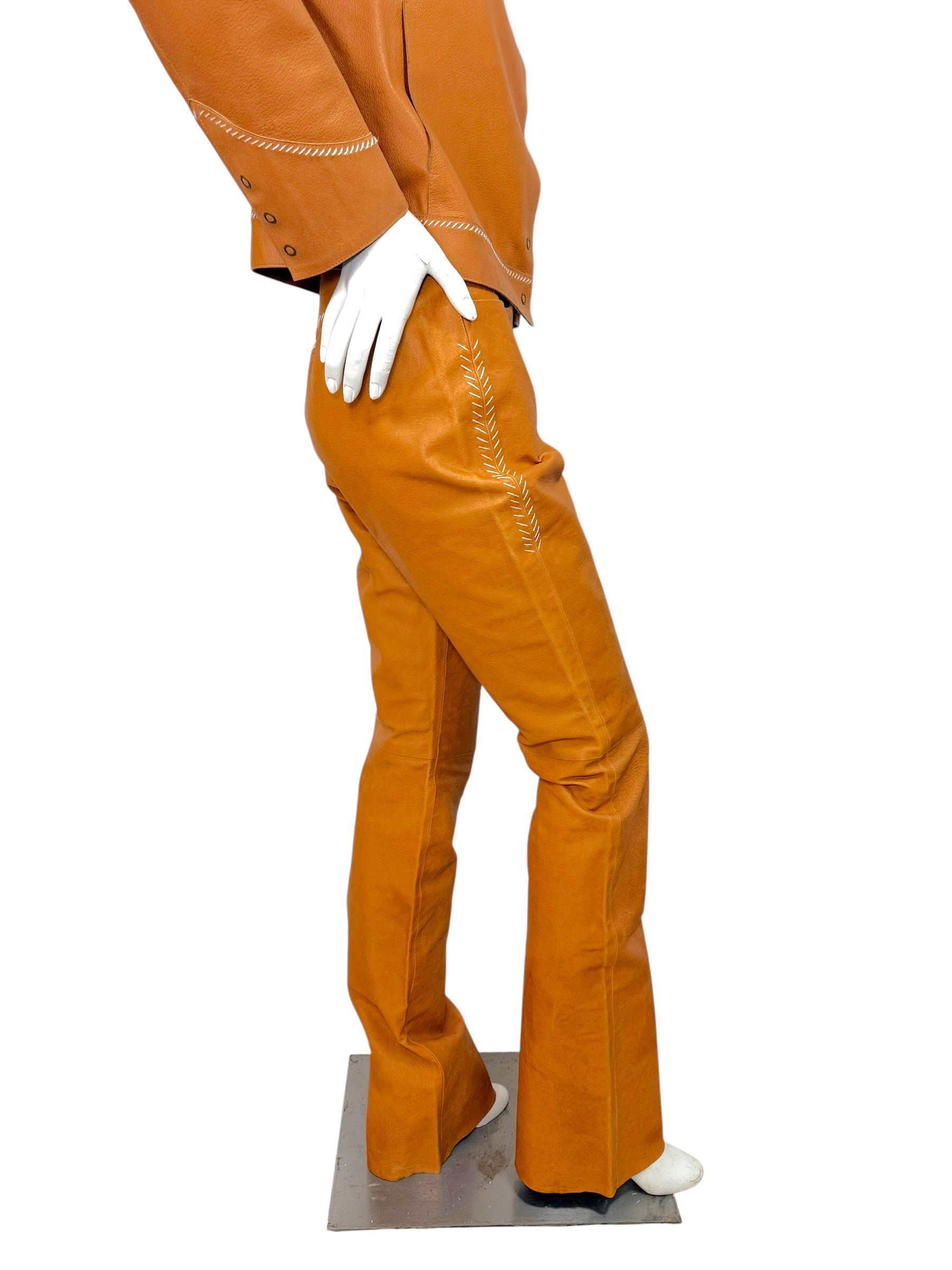 Miu Miu Cognac Leather Jacket and Pants Set IT44 Y2K Italy