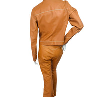 Miu Miu Cognac Leather Jacket and Pants Set IT44 Y2K Italy