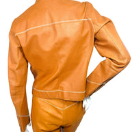 Miu Miu Cognac Leather Jacket and Pants Set IT44 Y2K Italy
