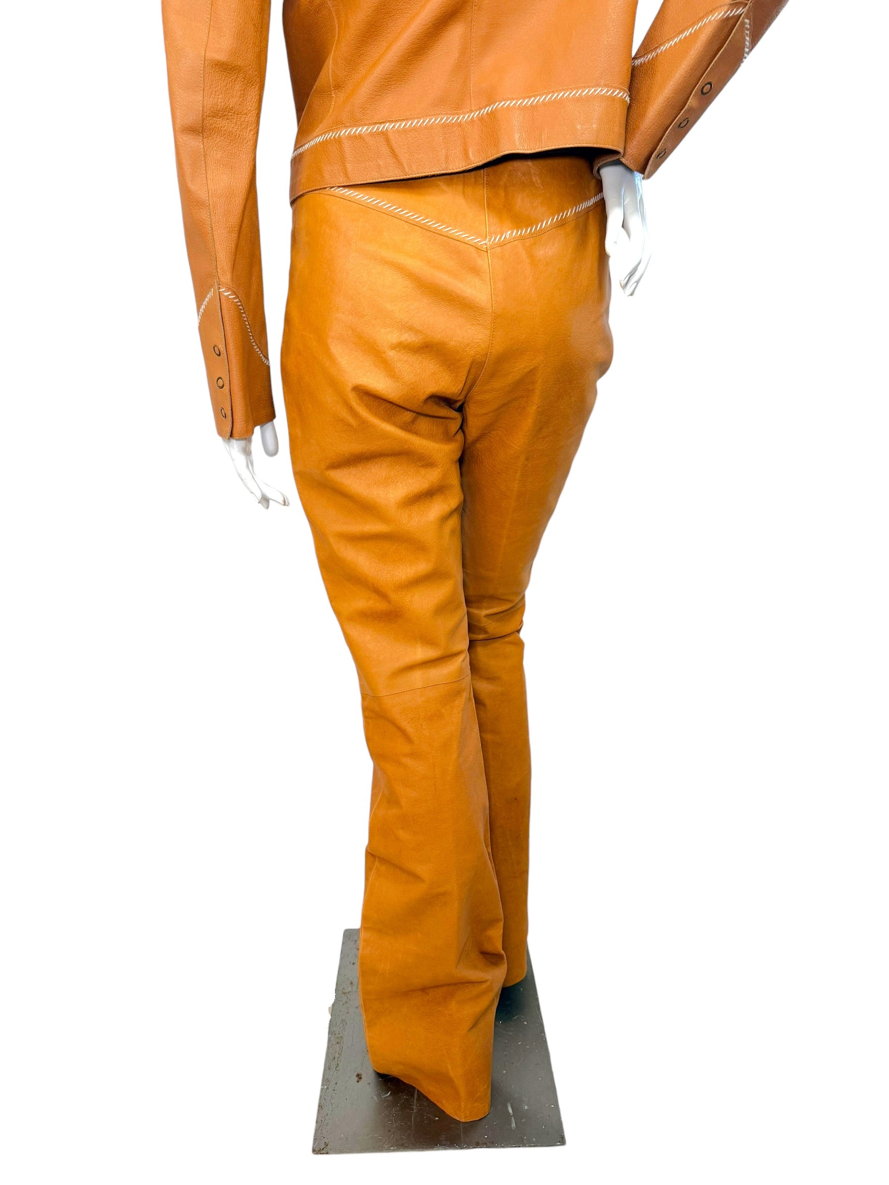 Miu Miu Cognac Leather Jacket and Pants Set IT44 Y2K Italy