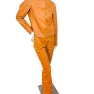 Miu Miu Cognac Leather Jacket and Pants Set IT44 Y2K Italy
