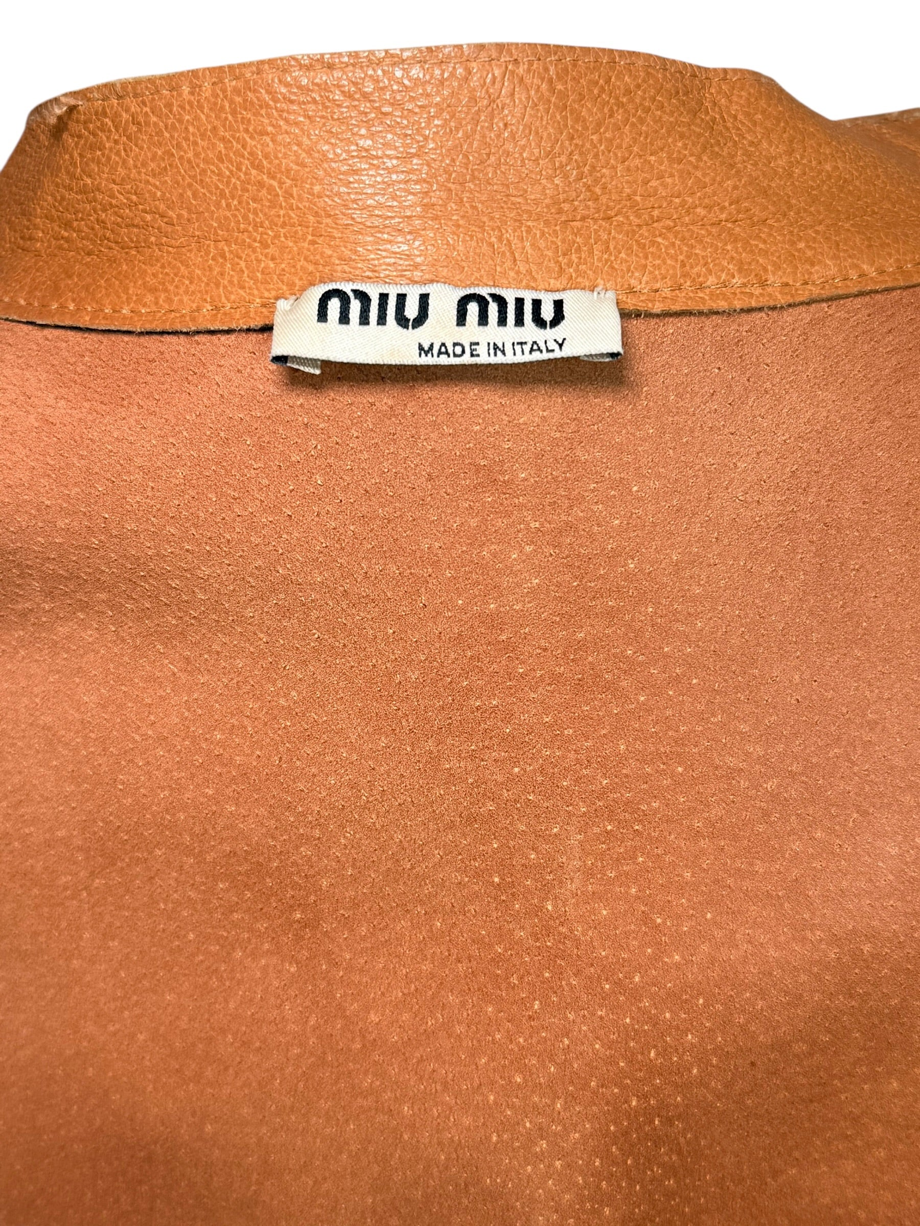 Miu Miu Cognac Leather Jacket and Pants Set IT44 Y2K Italy