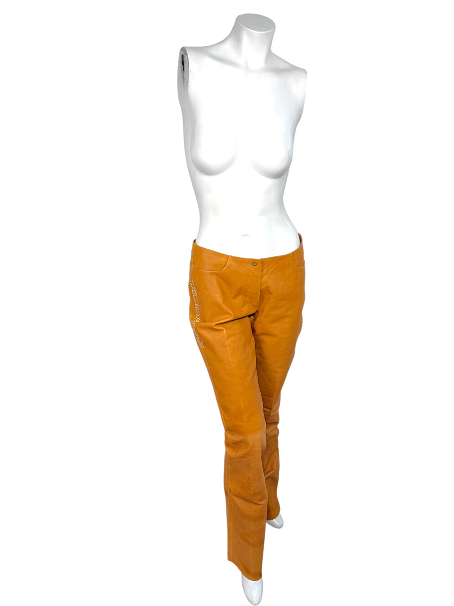Miu Miu Cognac Leather Jacket and Pants Set IT44 Y2K Italy