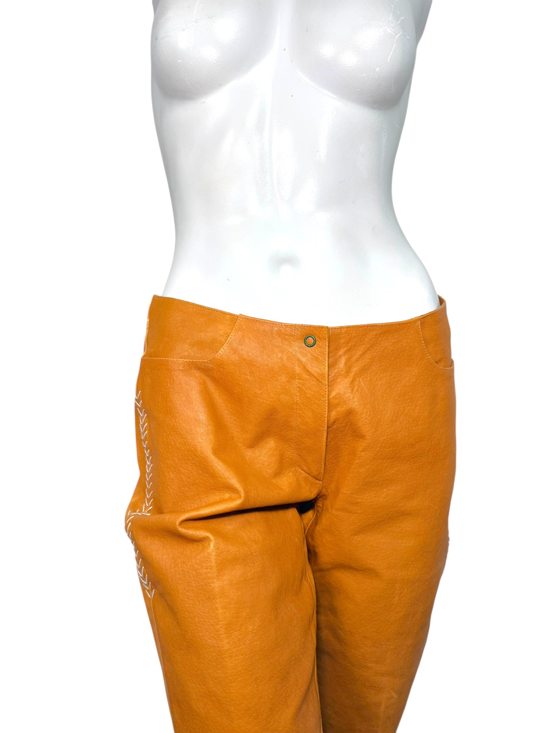 Miu Miu Cognac Leather Jacket and Pants Set IT44 Y2K Italy