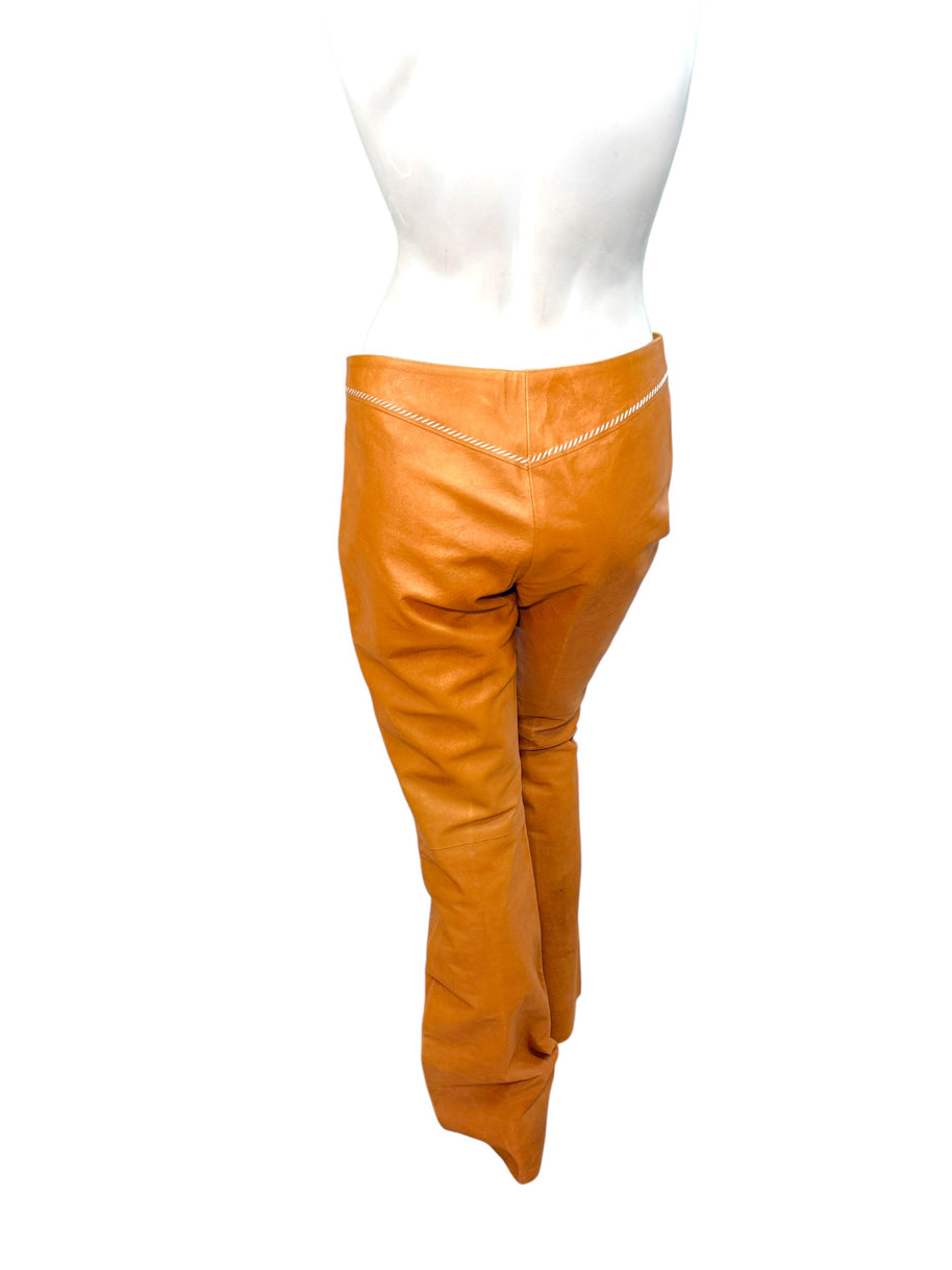 Miu Miu Cognac Leather Jacket and Pants Set IT44 Y2K Italy