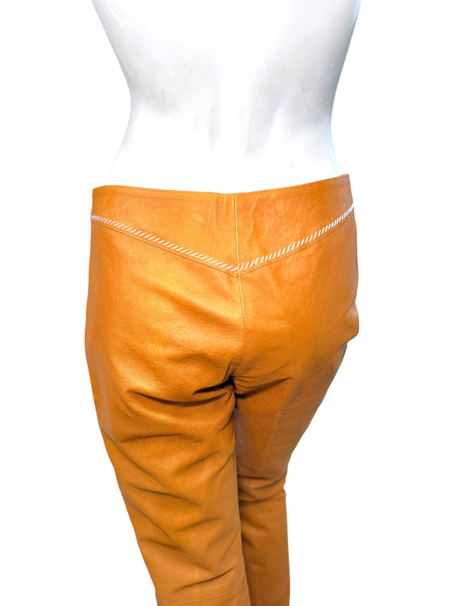 Miu Miu Cognac Leather Jacket and Pants Set IT44 Y2K Italy