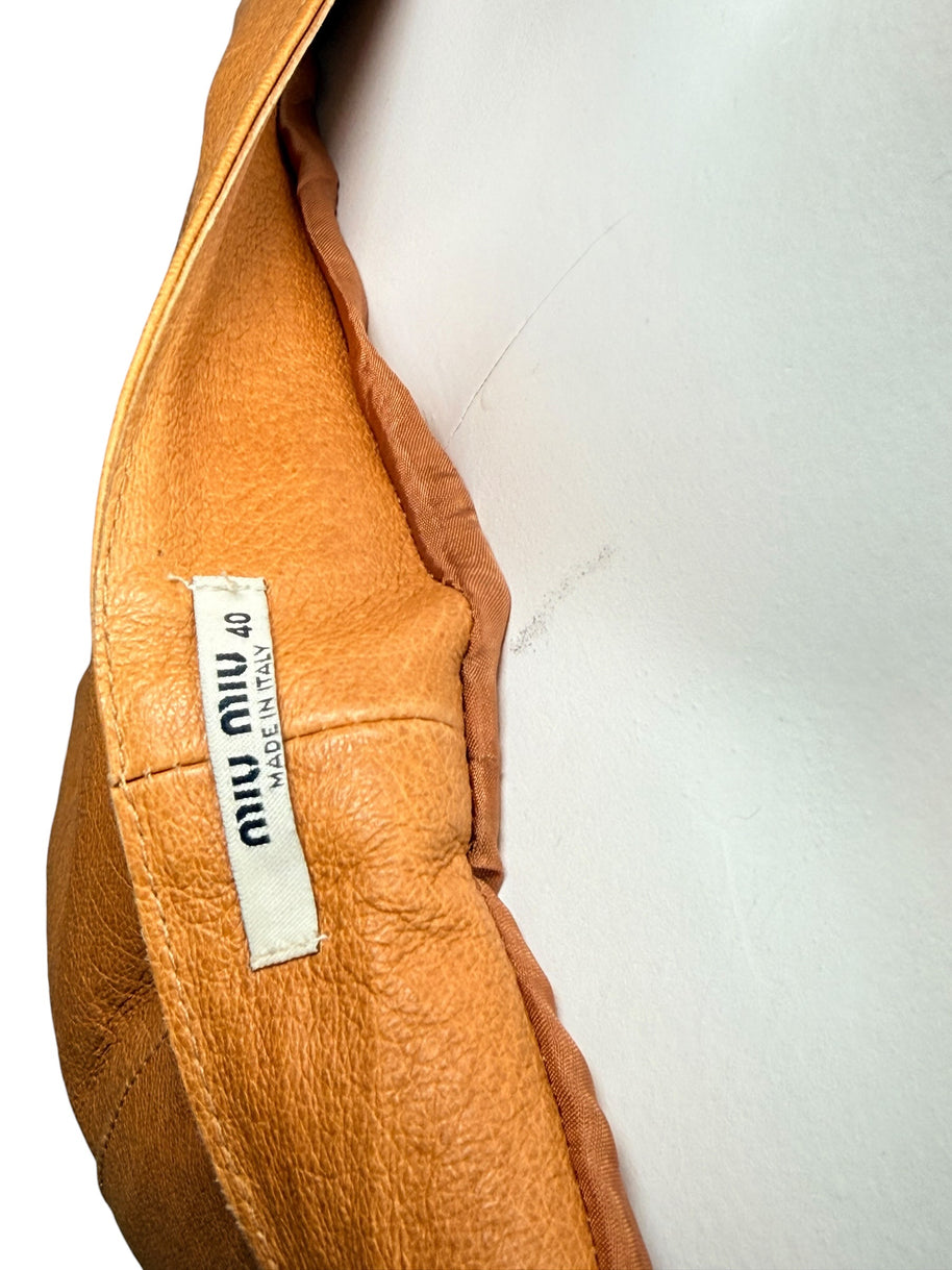 Miu Miu Cognac Leather Jacket and Pants Set IT44 Y2K Italy