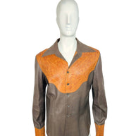 Gucci Leather Western Shirt Brown Tooled Leather Size 56