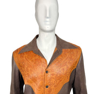 Gucci Leather Western Shirt Brown Tooled Leather Size 56