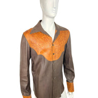 Gucci Leather Western Shirt Brown Tooled Leather Size 56