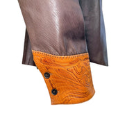 Gucci Leather Western Shirt Brown Tooled Leather Size 56