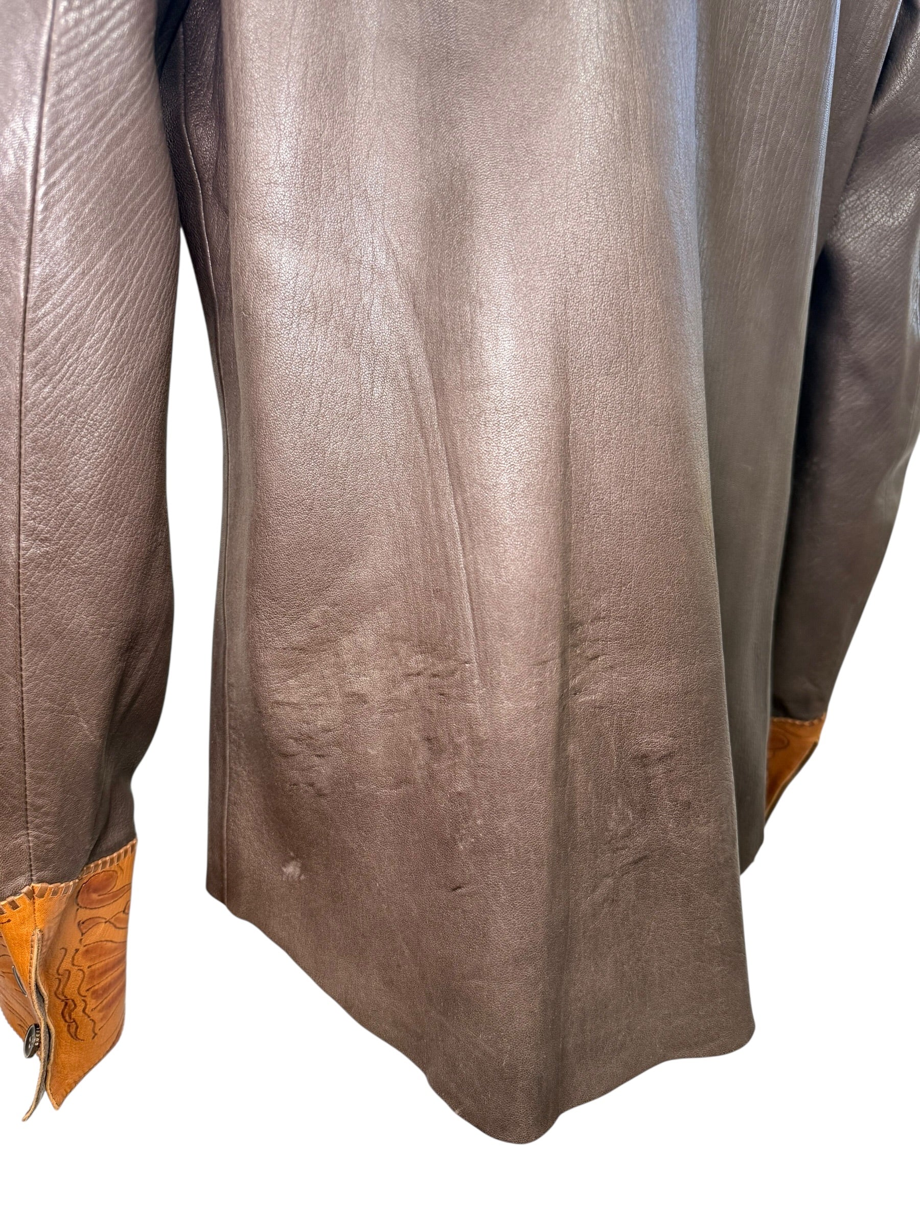 Gucci Leather Western Shirt Brown Tooled Leather Size 56