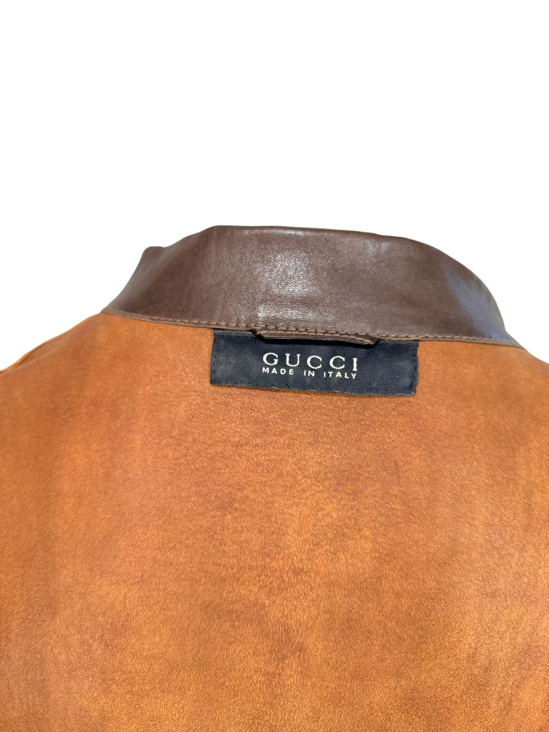 Gucci Leather Western Shirt Brown Tooled Leather Size 56