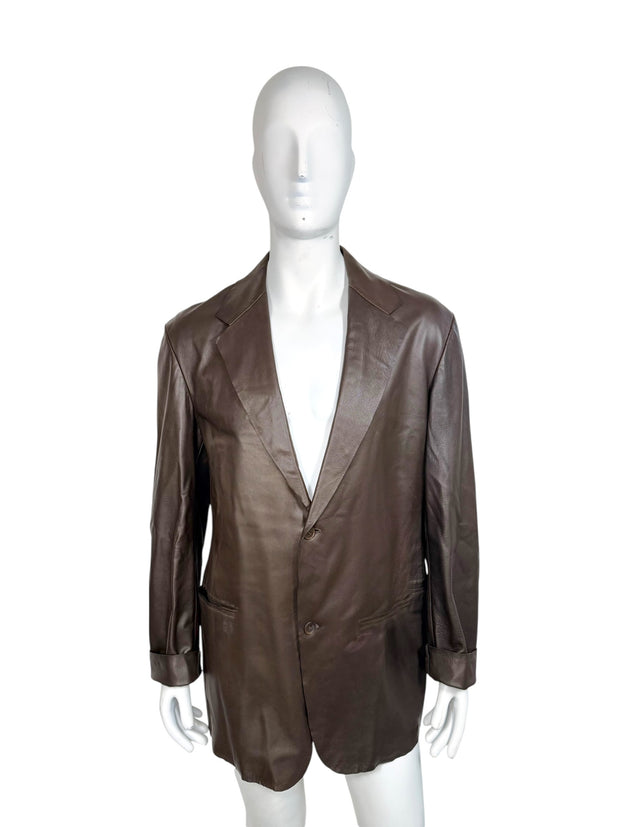 Vintage Donna Karan Leather Jacket XL Brown Made in Italy