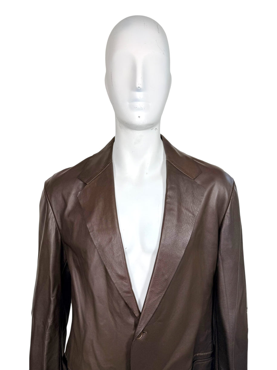Vintage Donna Karan Leather Jacket XL Brown Made in Italy