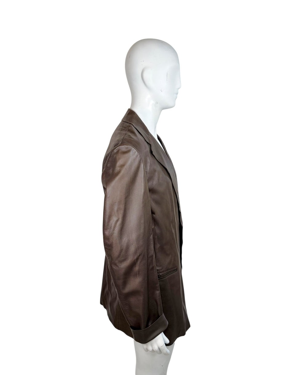 Vintage Donna Karan Leather Jacket XL Brown Made in Italy