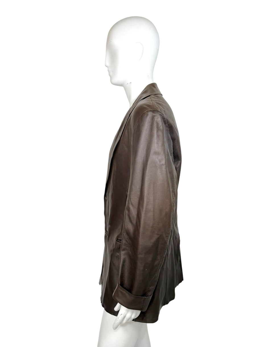 Vintage Donna Karan Leather Jacket XL Brown Made in Italy