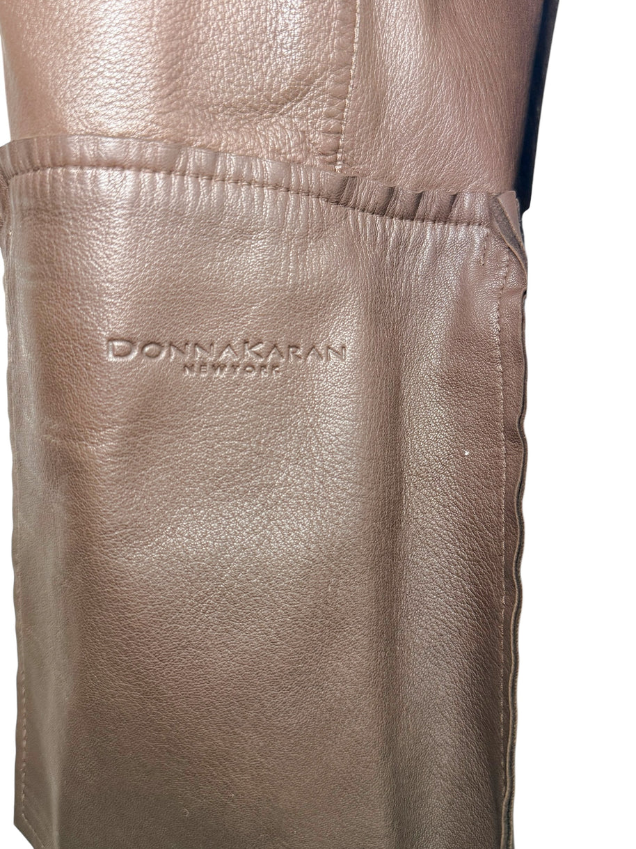 Vintage Donna Karan Leather Jacket XL Brown Made in Italy