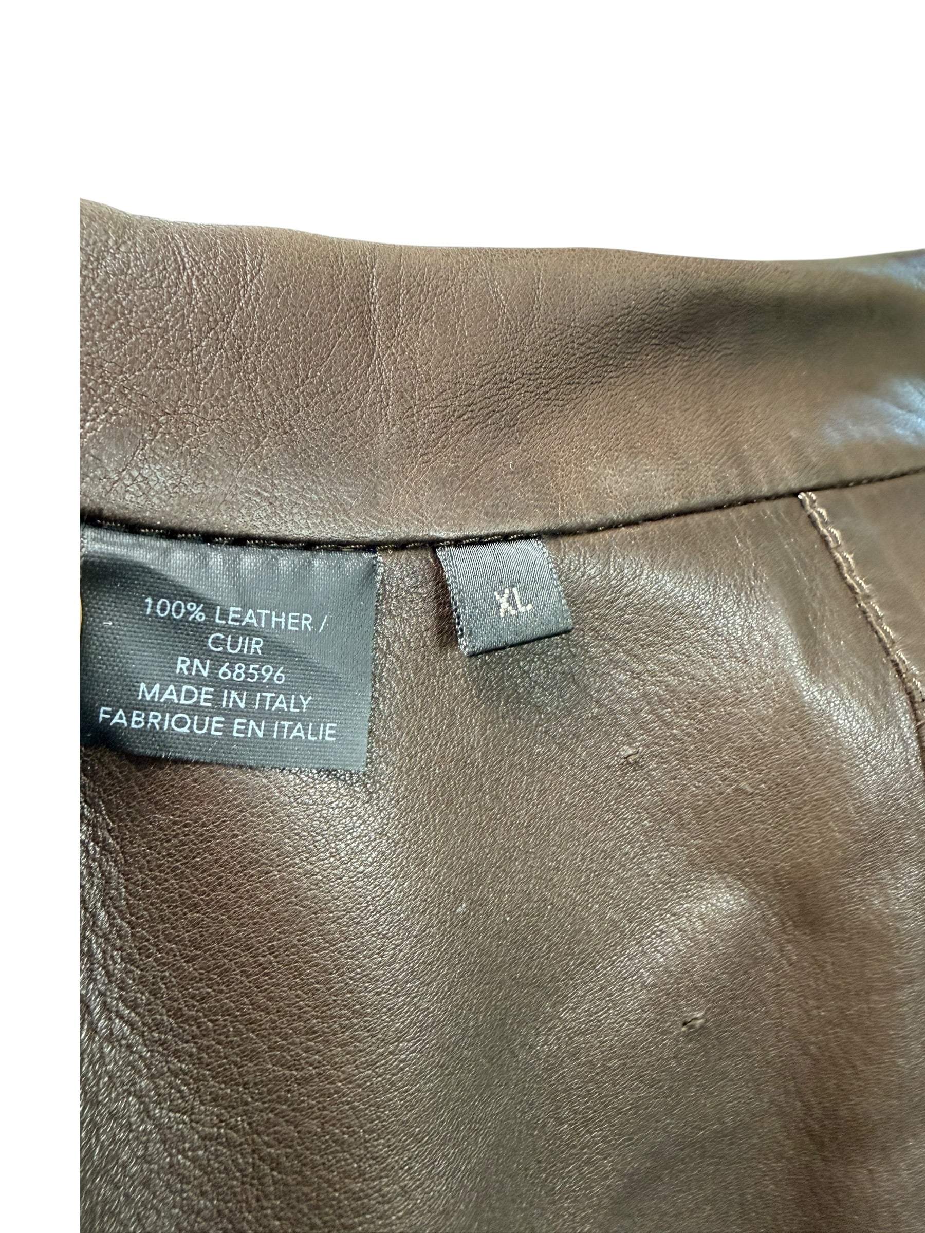 Vintage Donna Karan Leather Jacket XL Brown Made in Italy