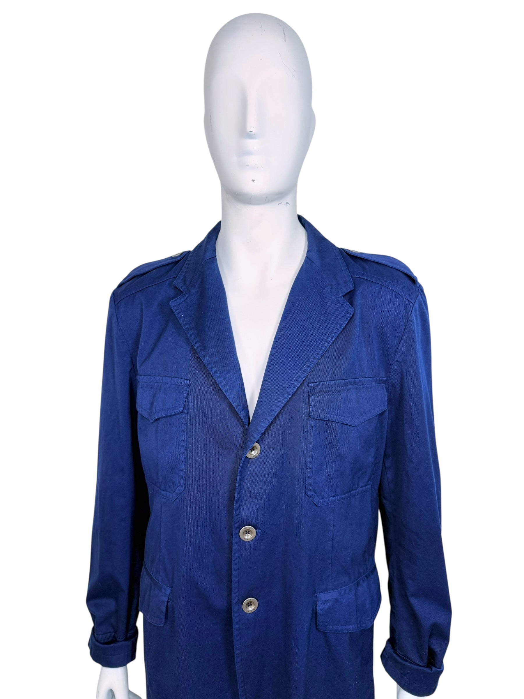 Vintage Gucci Blue Cotton Safari Jacket IT 58 XL