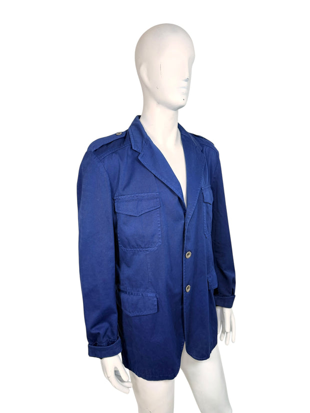 Vintage Gucci Blue Cotton Safari Jacket IT 58 XL