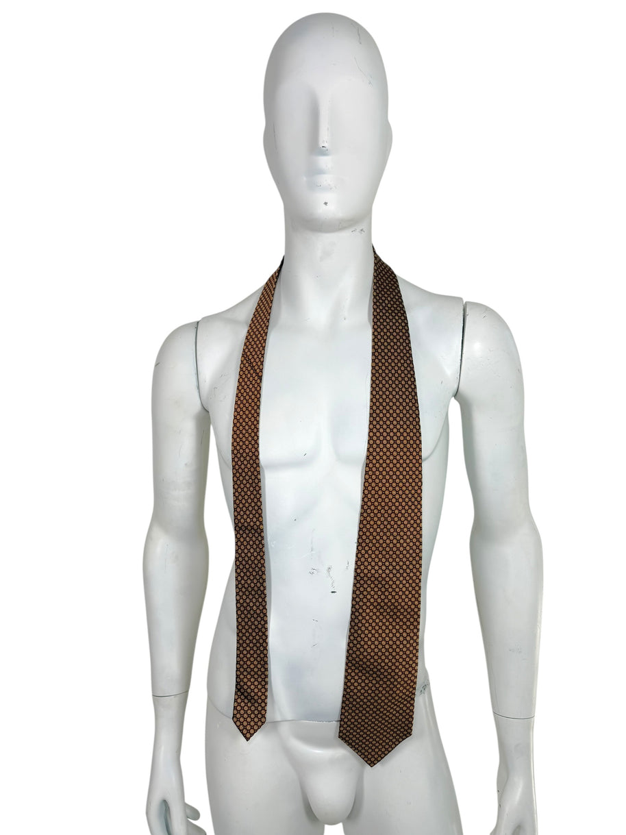 Gucci Silk Tie Brown Gold Medallion Made in Italy