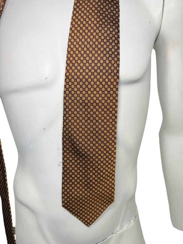 Gucci Silk Tie Brown Gold Medallion Made in Italy