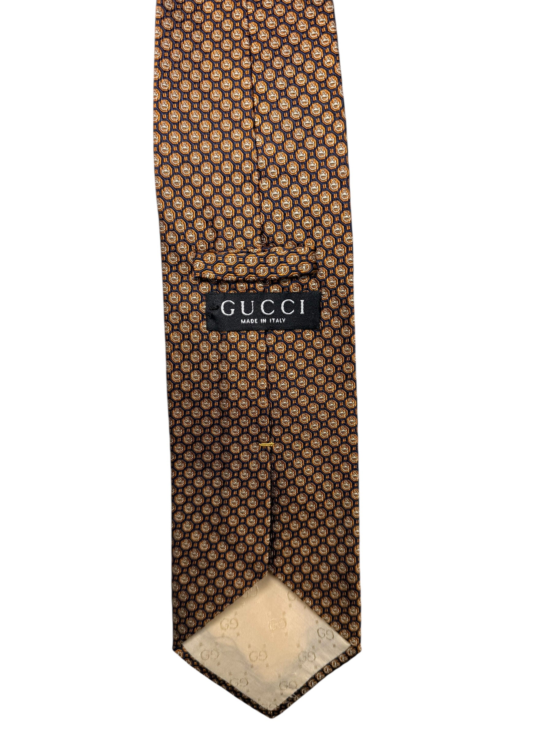 Gucci Silk Tie Brown Gold Medallion Made in Italy