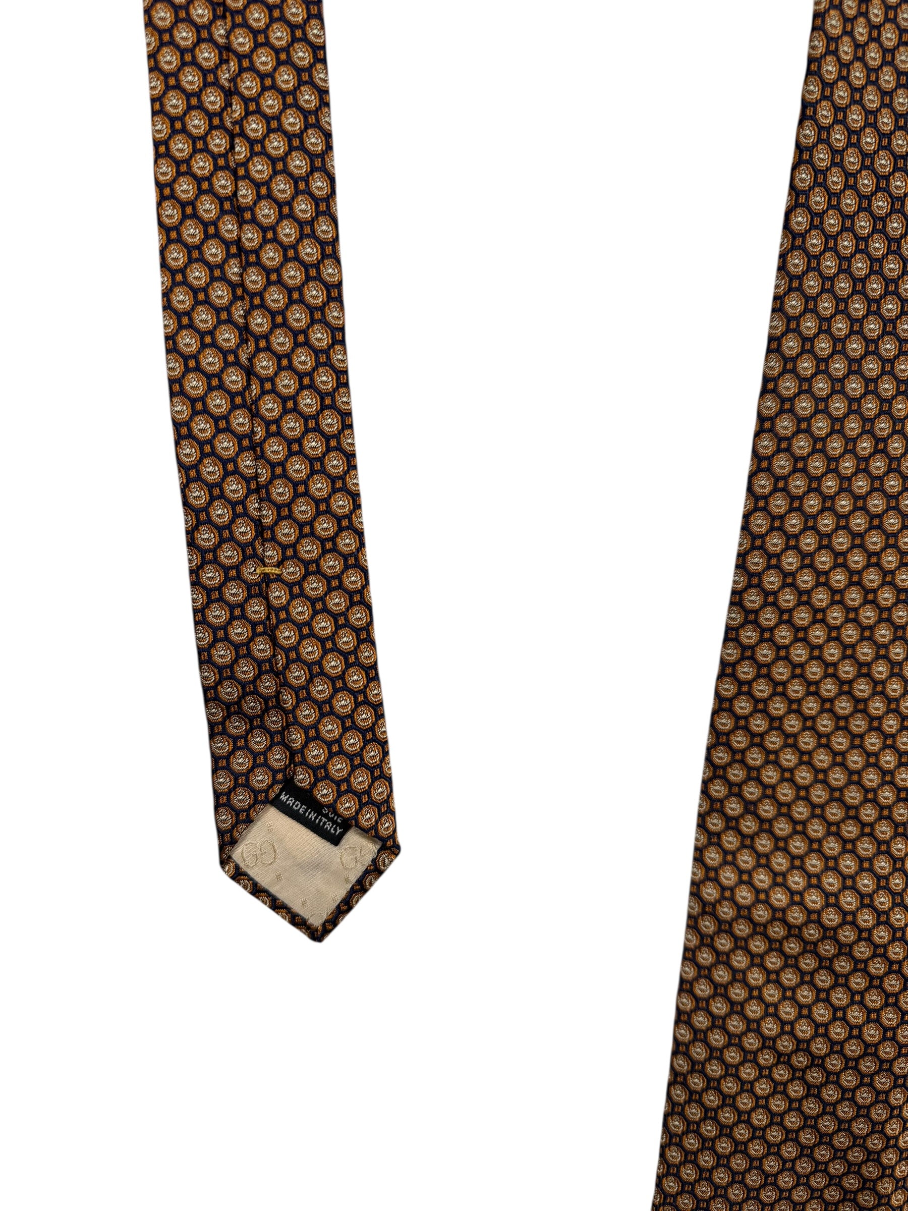 Gucci Silk Tie Brown Gold Medallion Made in Italy