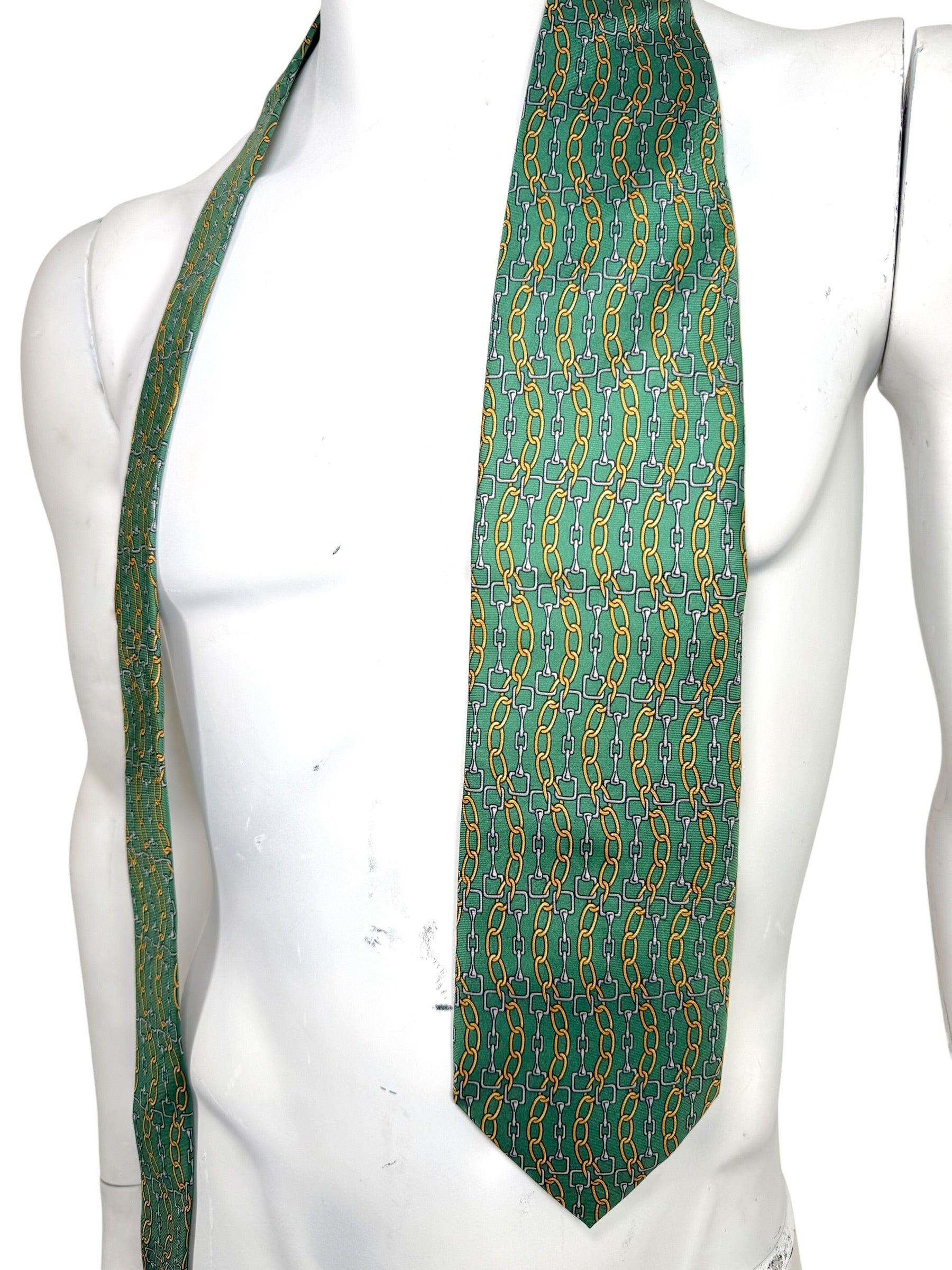 Paolo Gucci Vintage Silk Tie Green Chain Print Made Italy