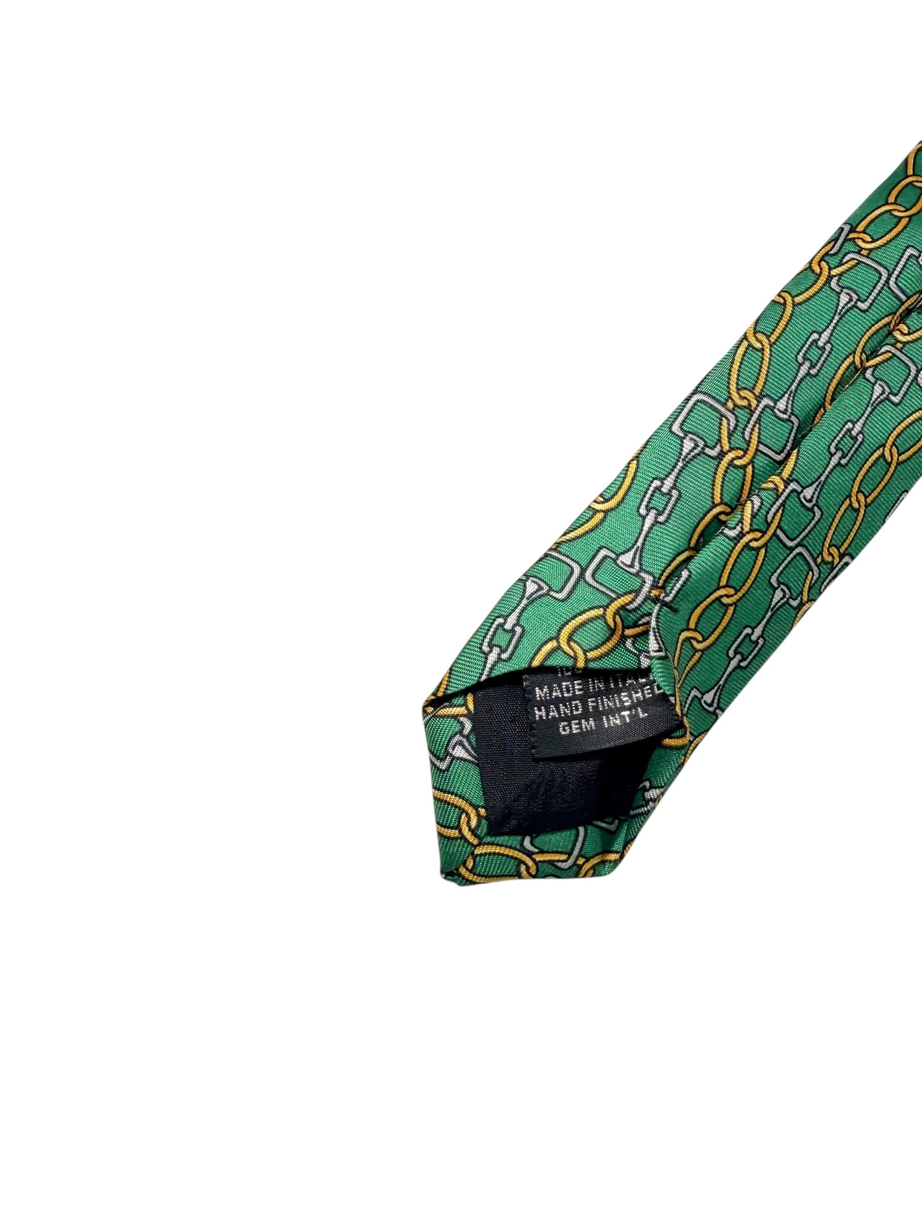 Paolo Gucci Vintage Silk Tie Green Chain Print Made Italy