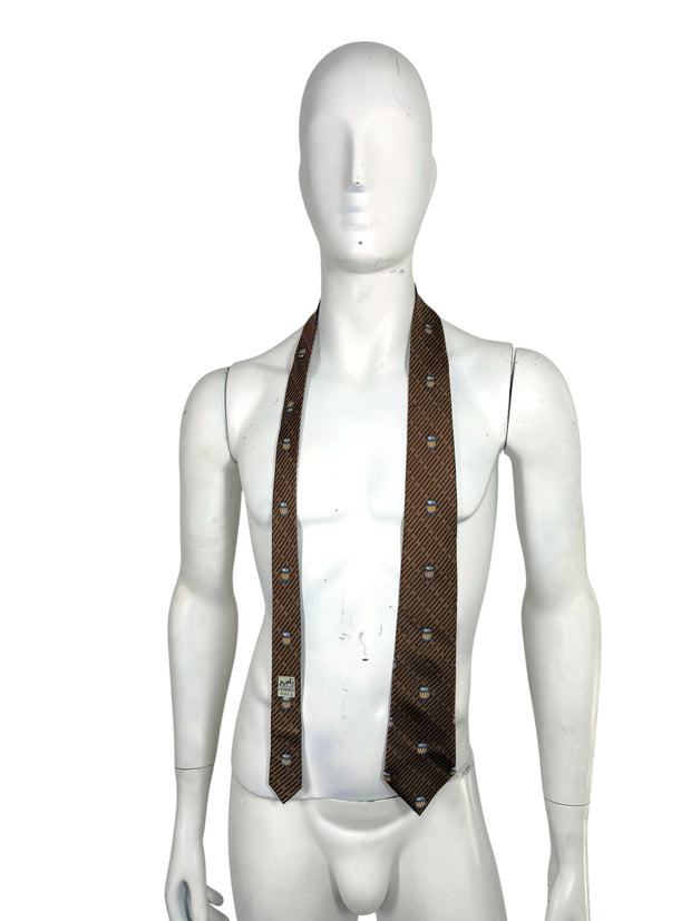 Hermes Vintage Silk Tie Brown Drum Print Made in France