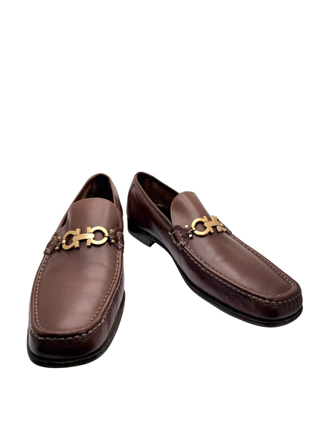Ferragamo Brown Gancini Leather Loafers Size 12 D Italy