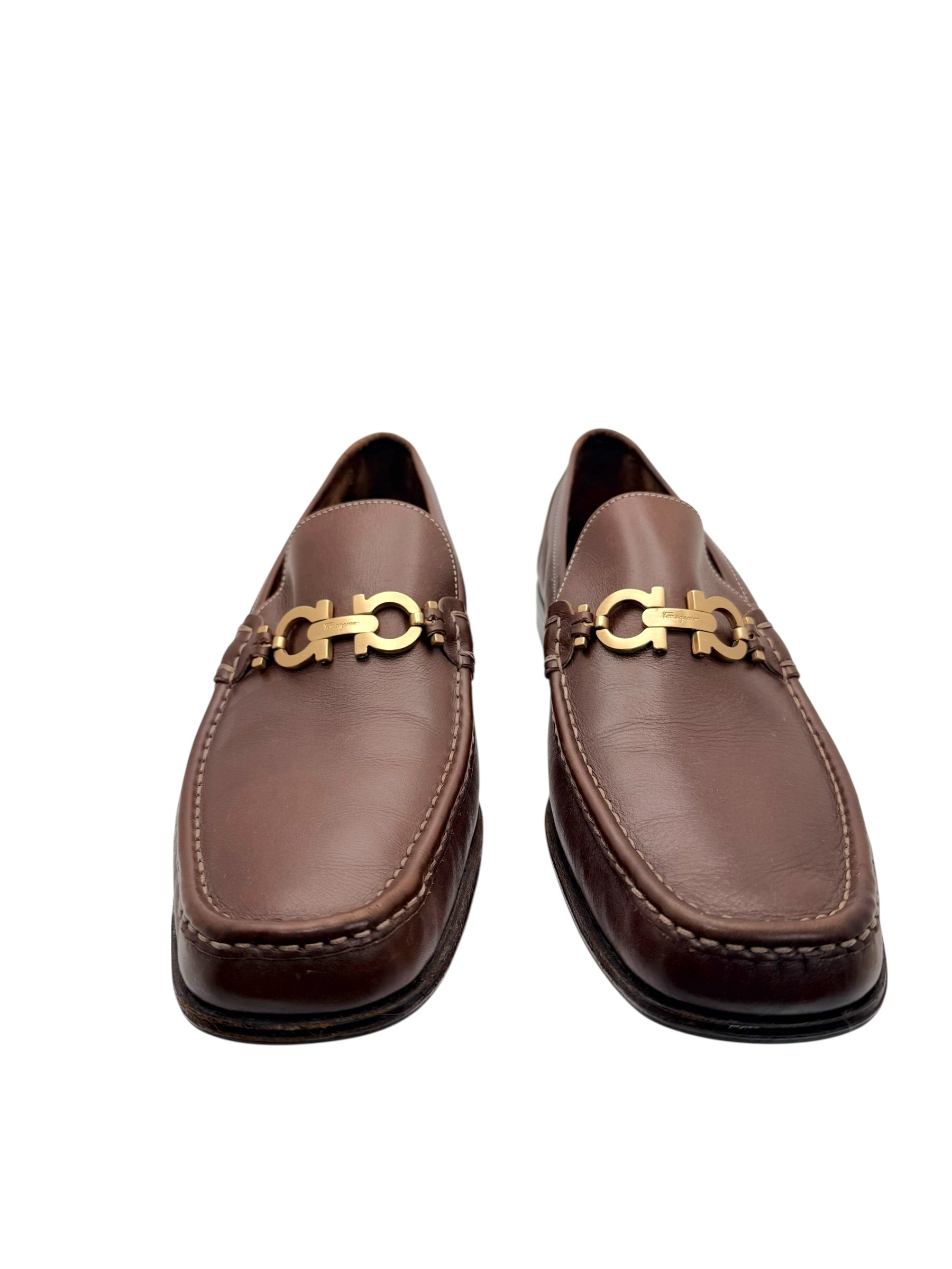 Ferragamo Brown Gancini Leather Loafers Size 12 D Italy