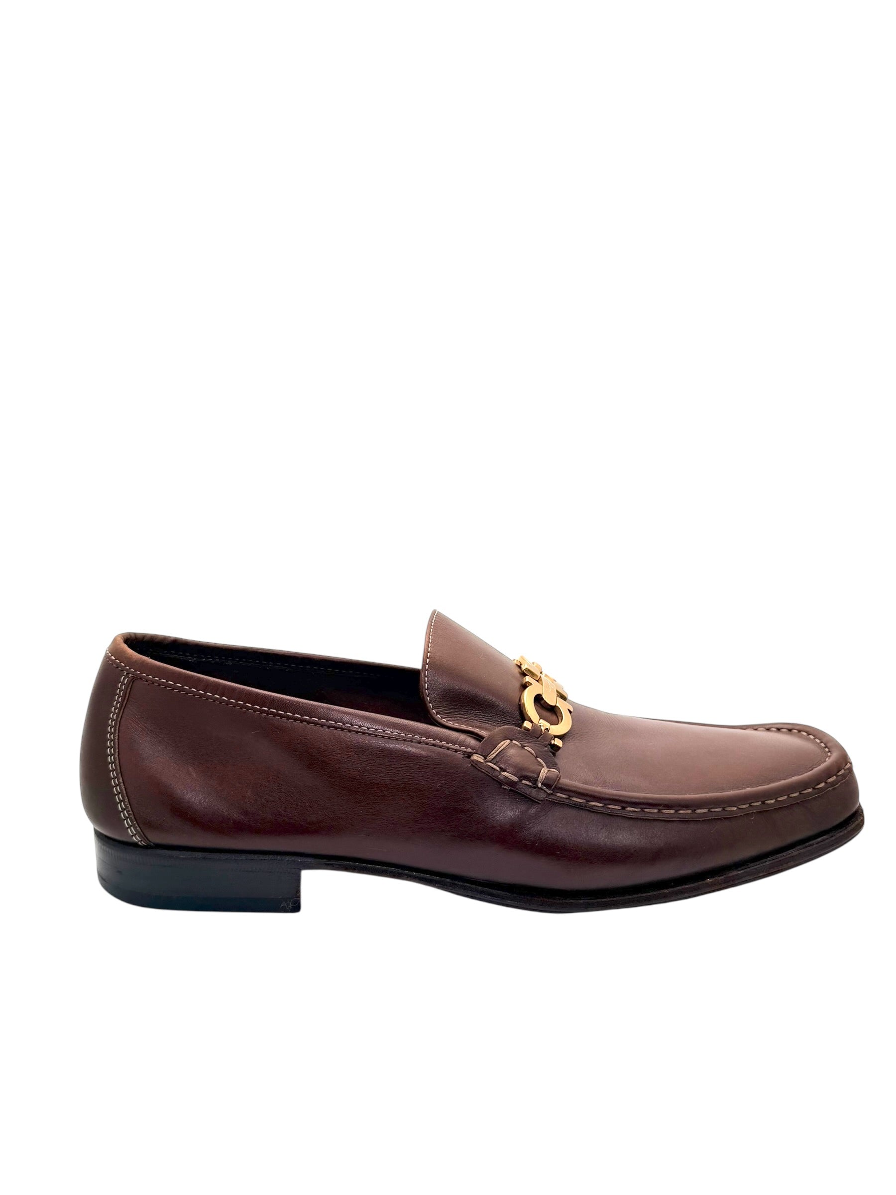 Ferragamo Brown Gancini Leather Loafers Size 12 D Italy